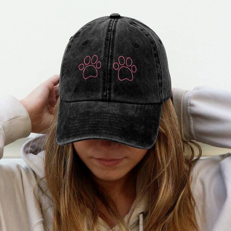 Funny And Cute Cat Paw Print Washed Cap - Black - one size - image 2