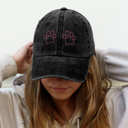 Funny And Cute Cat Paw Print Washed Cap - Black - one size - image 2