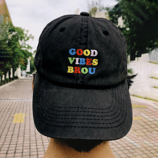 Good Vibes Brou Print Washed Cap - Black - One size - image 1