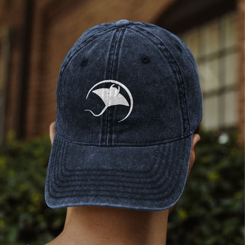 Manta Ray Ocean Inspired Print Washed Cap - Navy Blue - One size - image 1