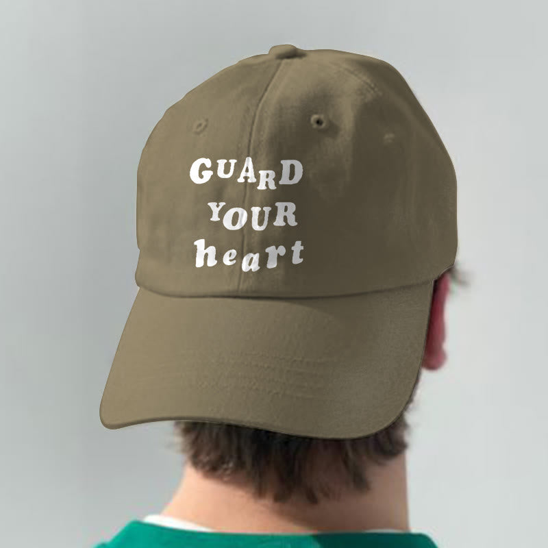 Guard Your Heart Print Washed Cap - Khaki - one size - image 3