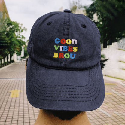 Good Vibes Brou Print Washed Cap - Navy Blue - One size - image 3