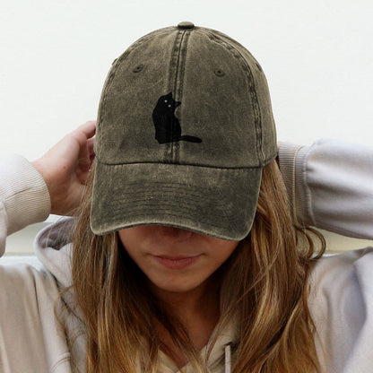 Cute Cat Silhouette Print Washed Cap - Khaki - One size - image 3