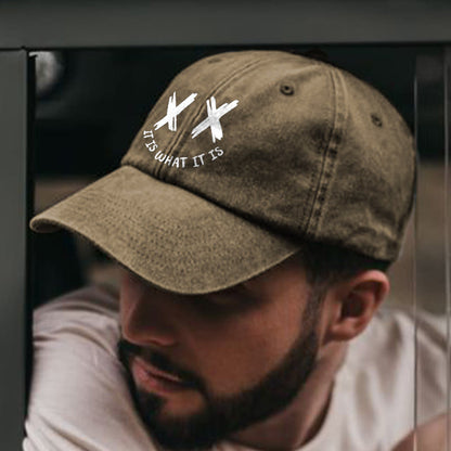 It Is What It Is Print Washed Cap - Khaki - one size - image 3