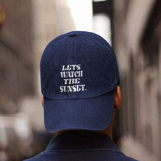 Lets Watch The Sunset Print Washed Cap - Navy Blue - one size - image 1