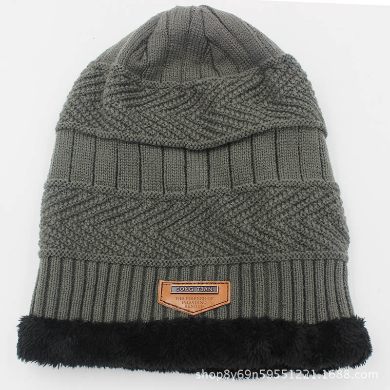 Wool Thick Fleece Knitted Hat - Grey - one size - image 3