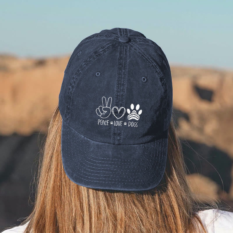 Peace Love Dogs Print Washed Baseball Cap - Blue - one size - image 2