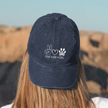 Peace Love Dogs Print Washed Baseball Cap - Blue - one size - image 2