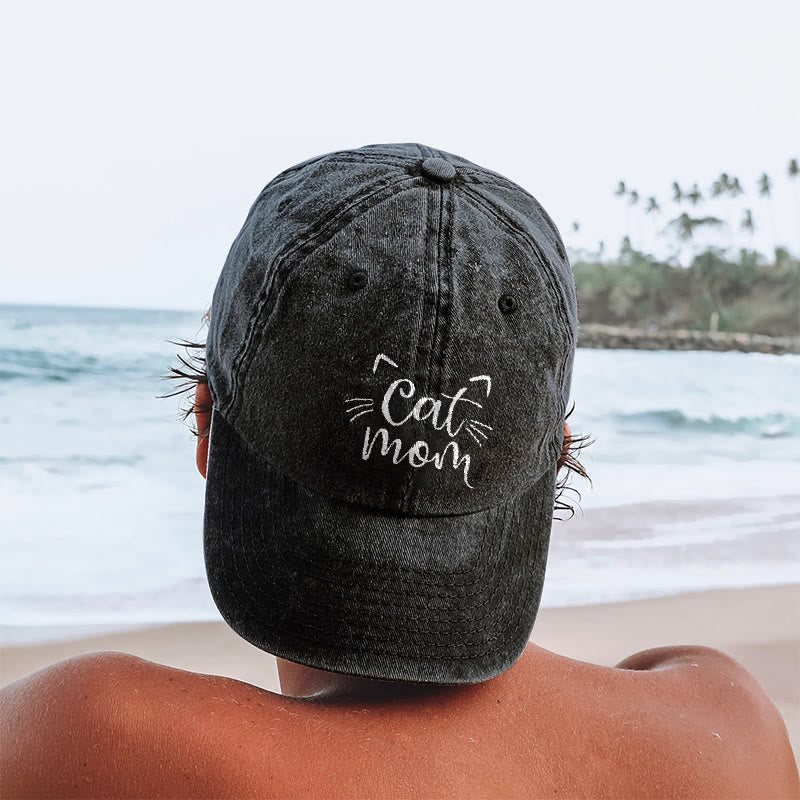 Cat Mom Print Washed Cap - Black - One size - image 3