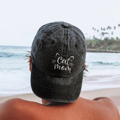 Cat Mom Print Washed Cap - Black - One size - image 3