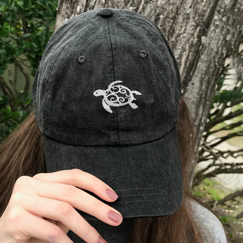 Sea Turtle Print Washed Cap - Black - One size - image 2