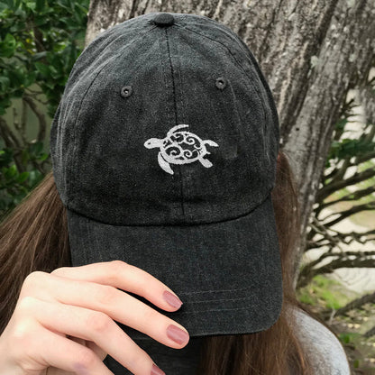 Sea Turtle Print Washed Cap - Black - One size - image 2