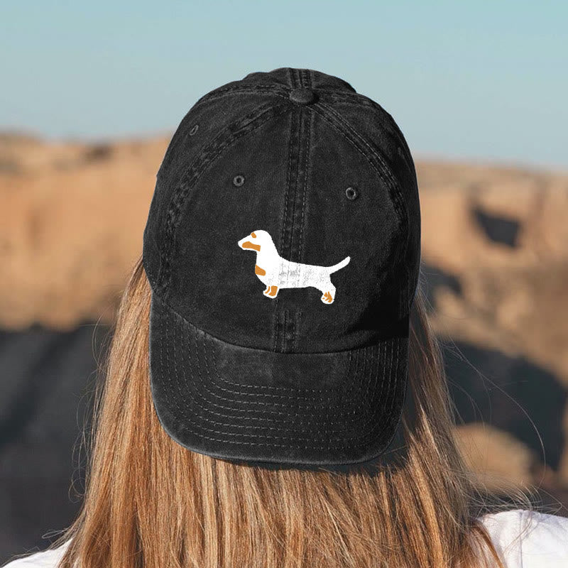 Dachshund Print Washed Baseball Cap - Black - one size - image 2